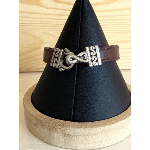 Leather & Metal Bracelet With Ornate Silver Design - Picture 2 of 3